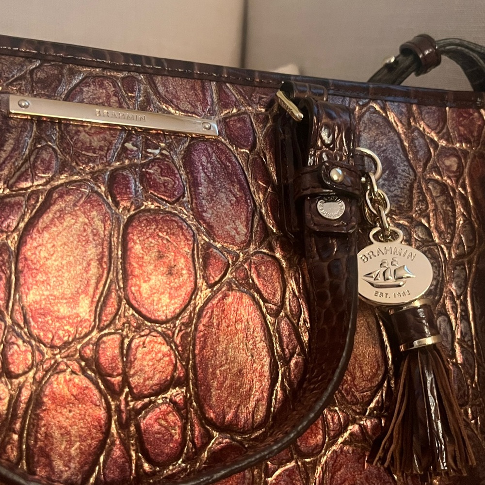Brahmin Brown Leather Tote with Crocodile Embossed Finish - Picture 2 of 8